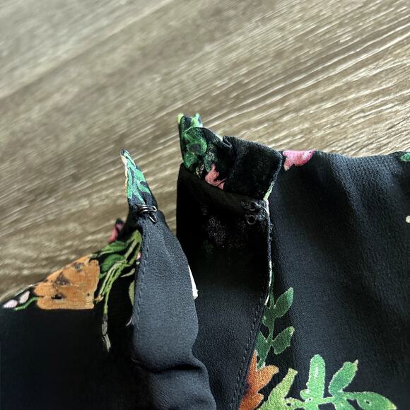 Shoshanna Amora 100% Silk Chiffon Dress Black Floral Ruffle Size 4 Fit & Flare - Picture 15 of 16